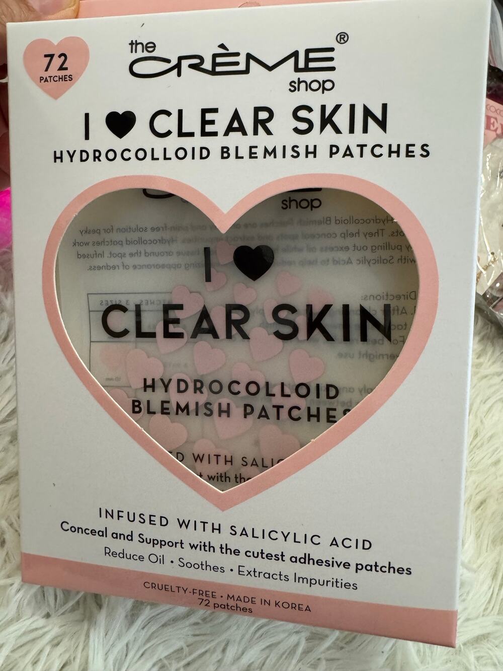 The Crème Shop 72 pink hydrocolloid blemish patches infused with salicylic acid